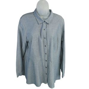J. Jill Women's 100% Cotton Button Front LS Chambray Tunic Shirt Blue Size L